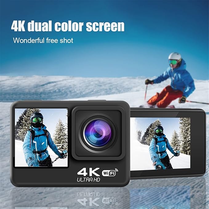 كاميرا أكشن فائقة الوضوح 4K مقاومة للماء مع شاشة مزدوجة، عدسة بزاوية واسعة 170 درجة، مستشعر سوني IMX179، واي فاي، دعم بطاقة TF ووضع تصوير بدقة 20 ميجابكسل
