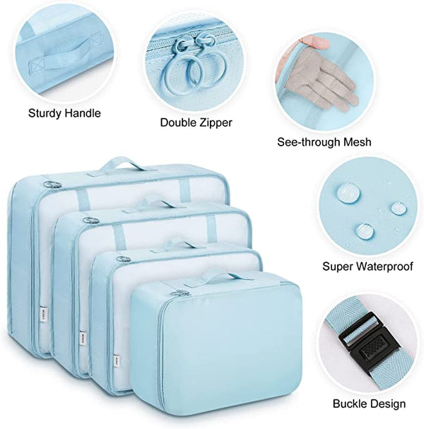 9 Pc Set Travel Compact Packing Organizers W/ Electronic & Cosmetic Bag For Luggage - Shiny Blue