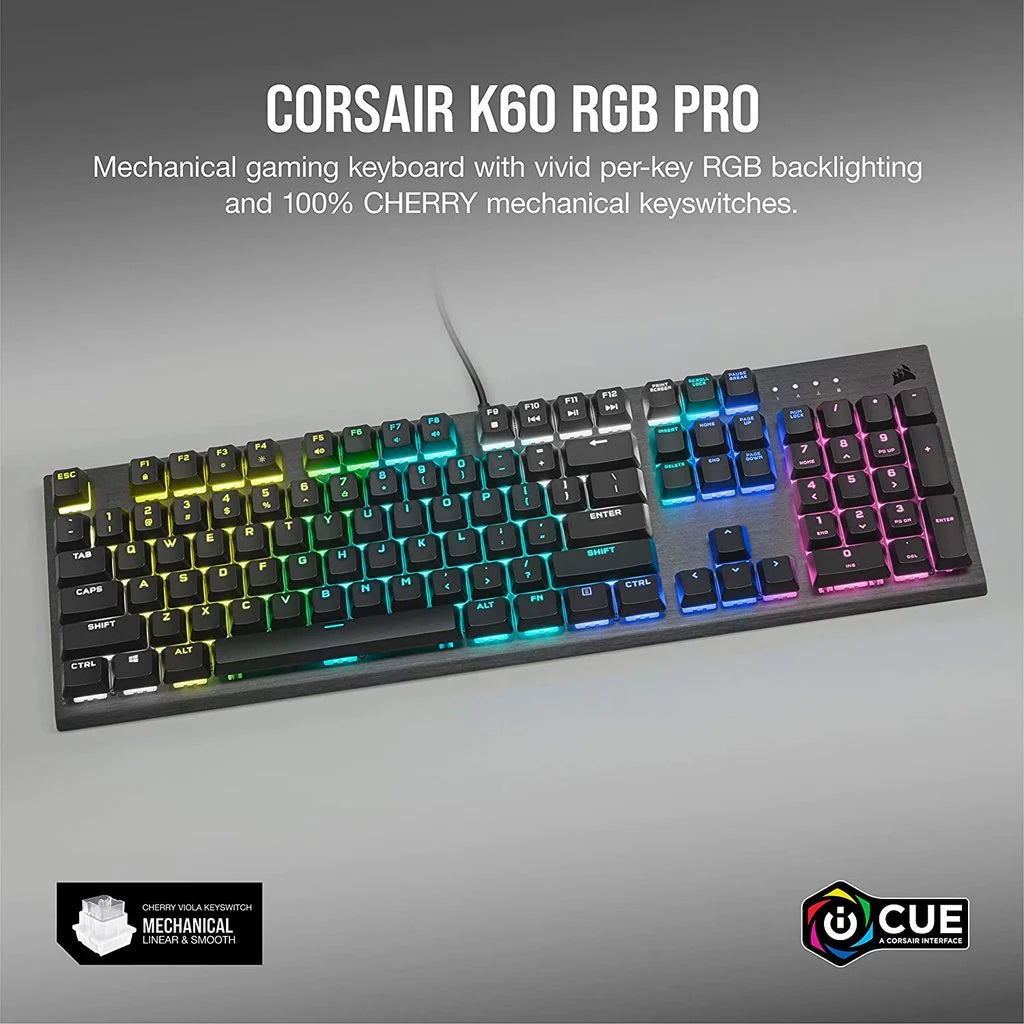 CORSAIR K60 PRO RGB Wired Mechanical Gaming Keyboard - Black
