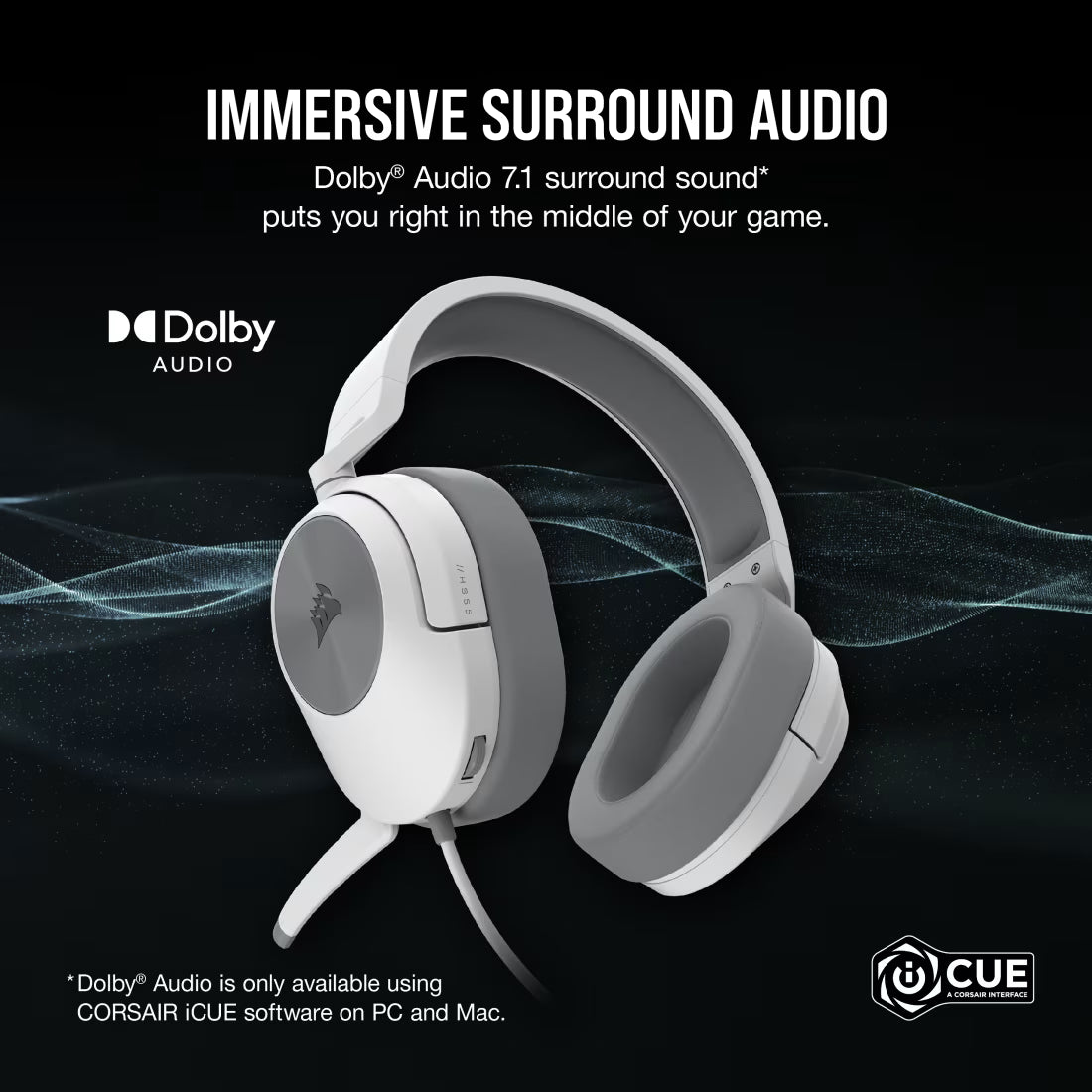 CORSAIR HS55 SURROUND Wired Gaming Headset — White