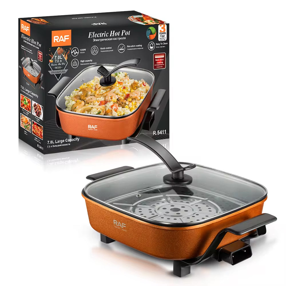 RAF Multi-Functional Electric Hot Pot 1350W with 7.0L Large Capacity and Non-Stick Coating