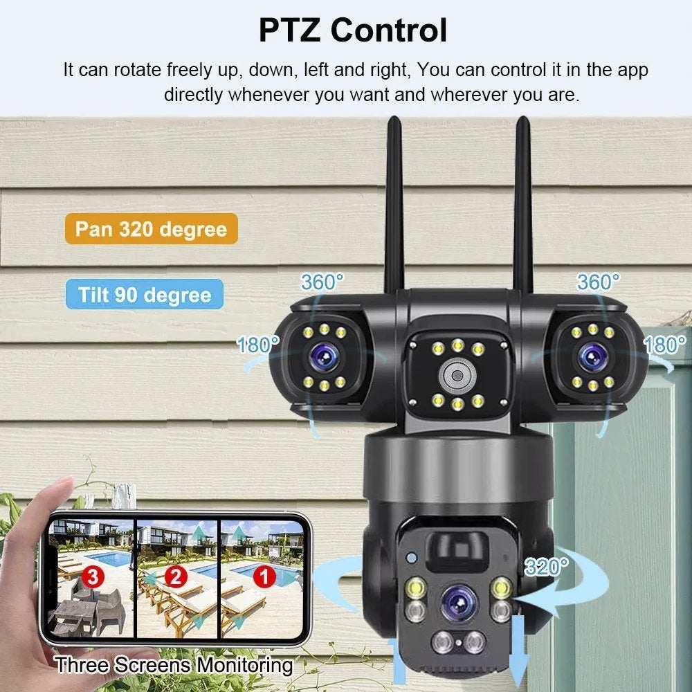 4G Smart Solar Powered Outdoor Security Camera with Dual Charging, 355° Pan 90° Tilt, Motion Detection, Two-Way Audio & Multi-Screen HD Night Vision