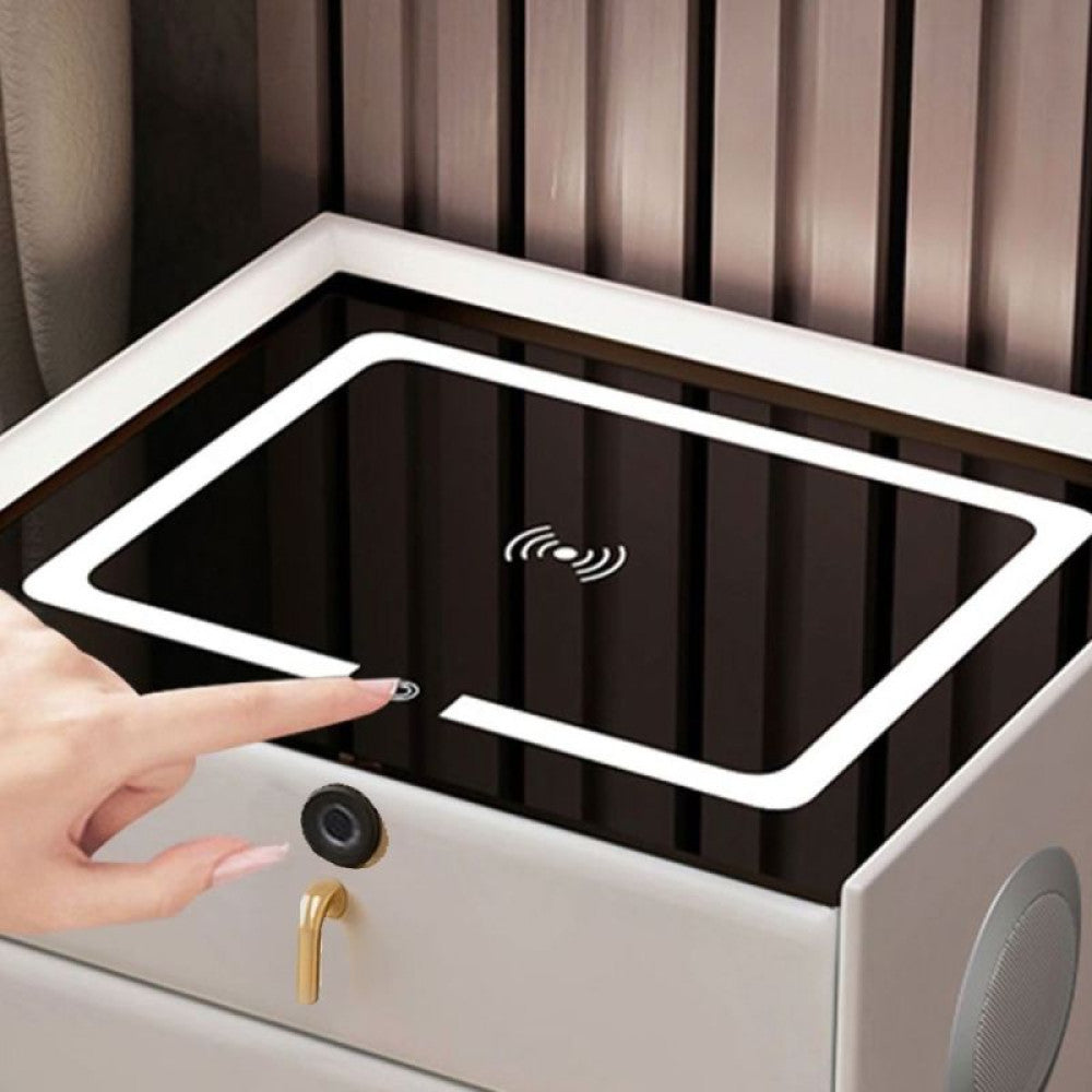 Smart Side Table with Fingerprint & Bluetooth Speakers