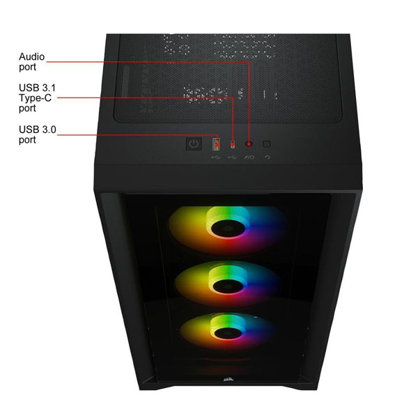 كيسة CORSAIR iCUE 4000X RGB متوسطة الحجم - أسود
