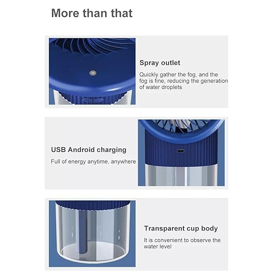 3-in-1 Portable Rechargeable Air Conditioner Mist Fan with 350ml Water Tank, Multicolor Night Light & 3-Speed Cooling