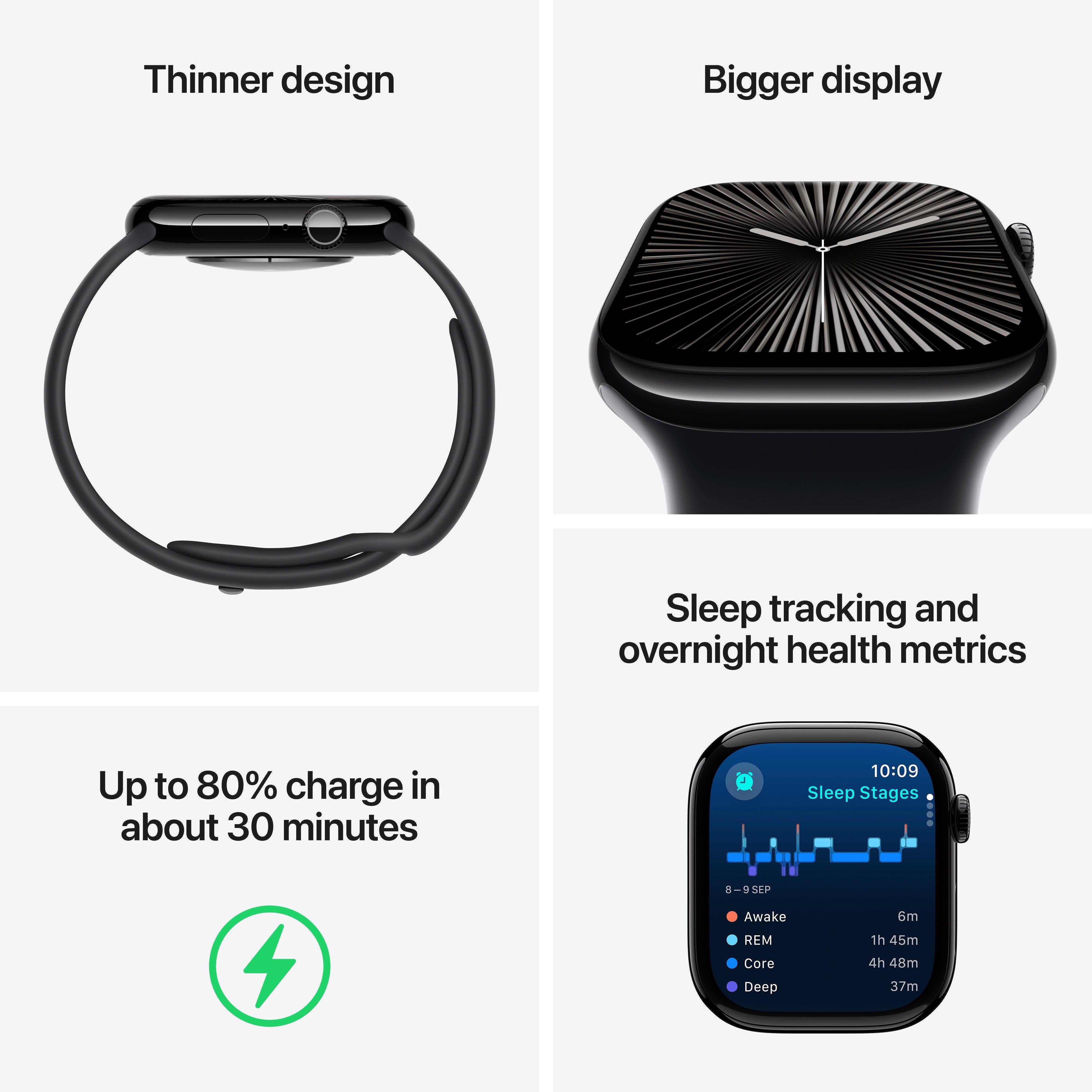 Apple Watch Series 10 GPS + Cellular 46mm Jet Black Aluminium Case with Black Sport Band - S/M