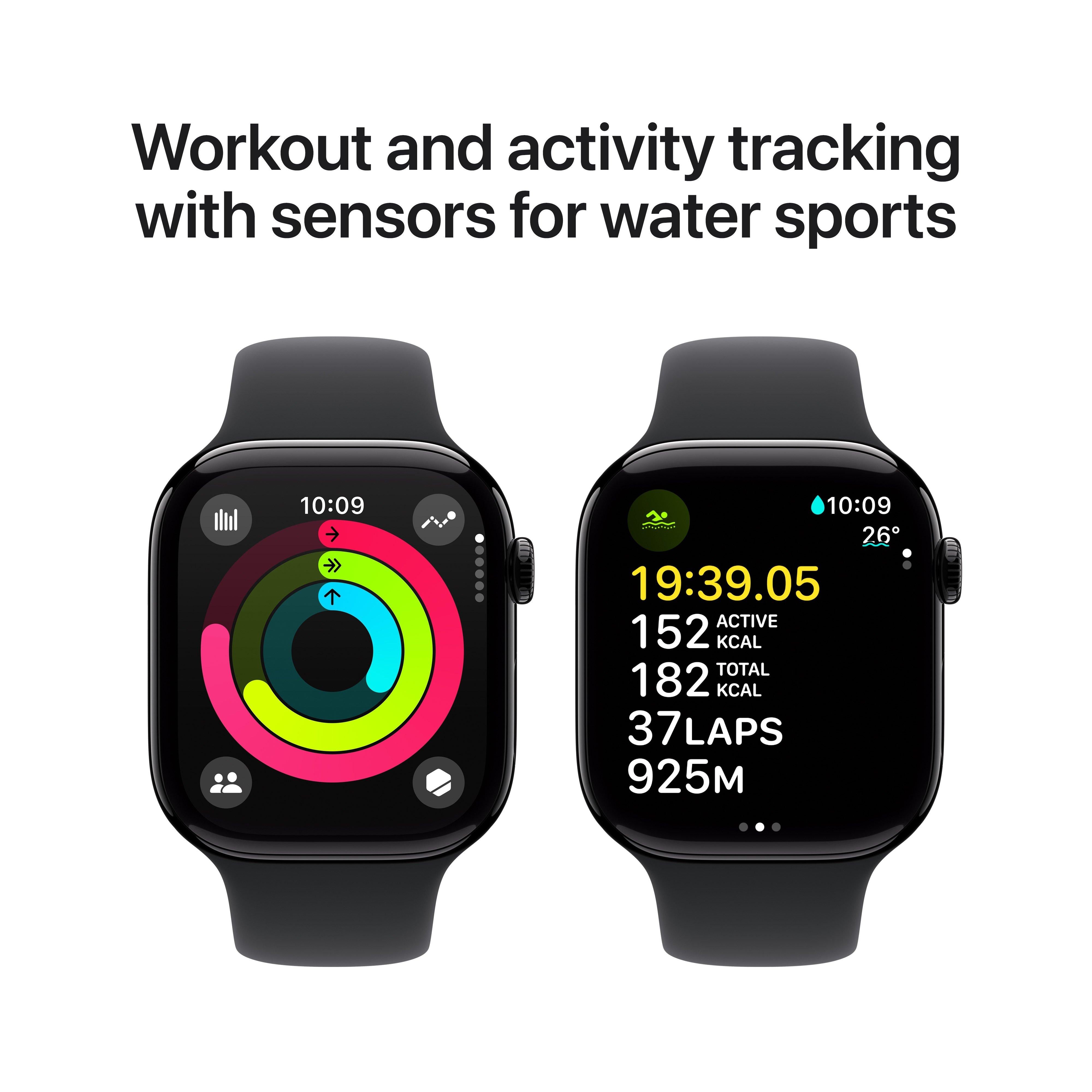 Apple Watch Series 10 GPS + Cellular 46mm Jet Black Aluminium Case with Black Sport Band - S/M