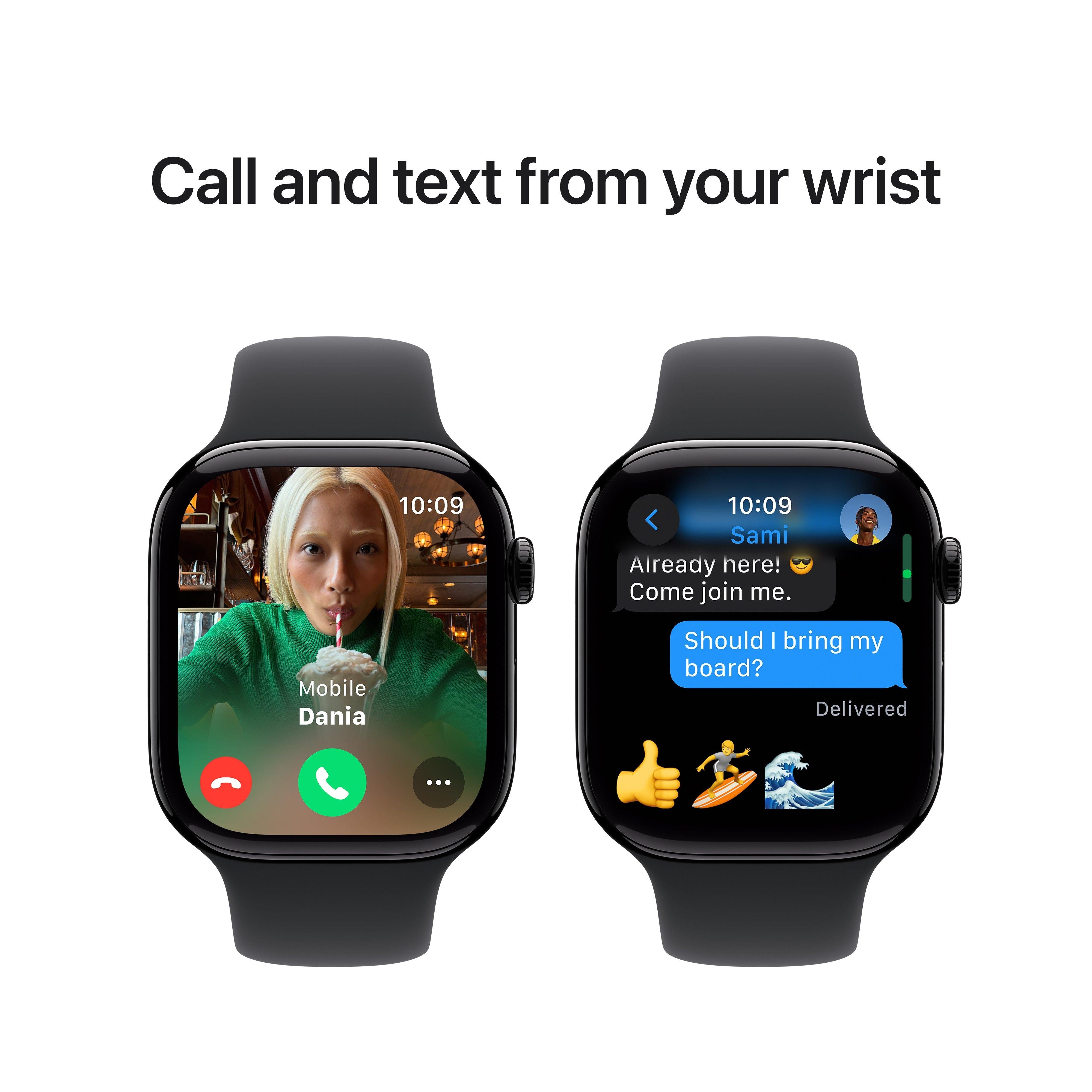 Apple Watch Series 10 GPS + Cellular 46mm Jet Black Aluminium Case with Black Sport Band - S/M