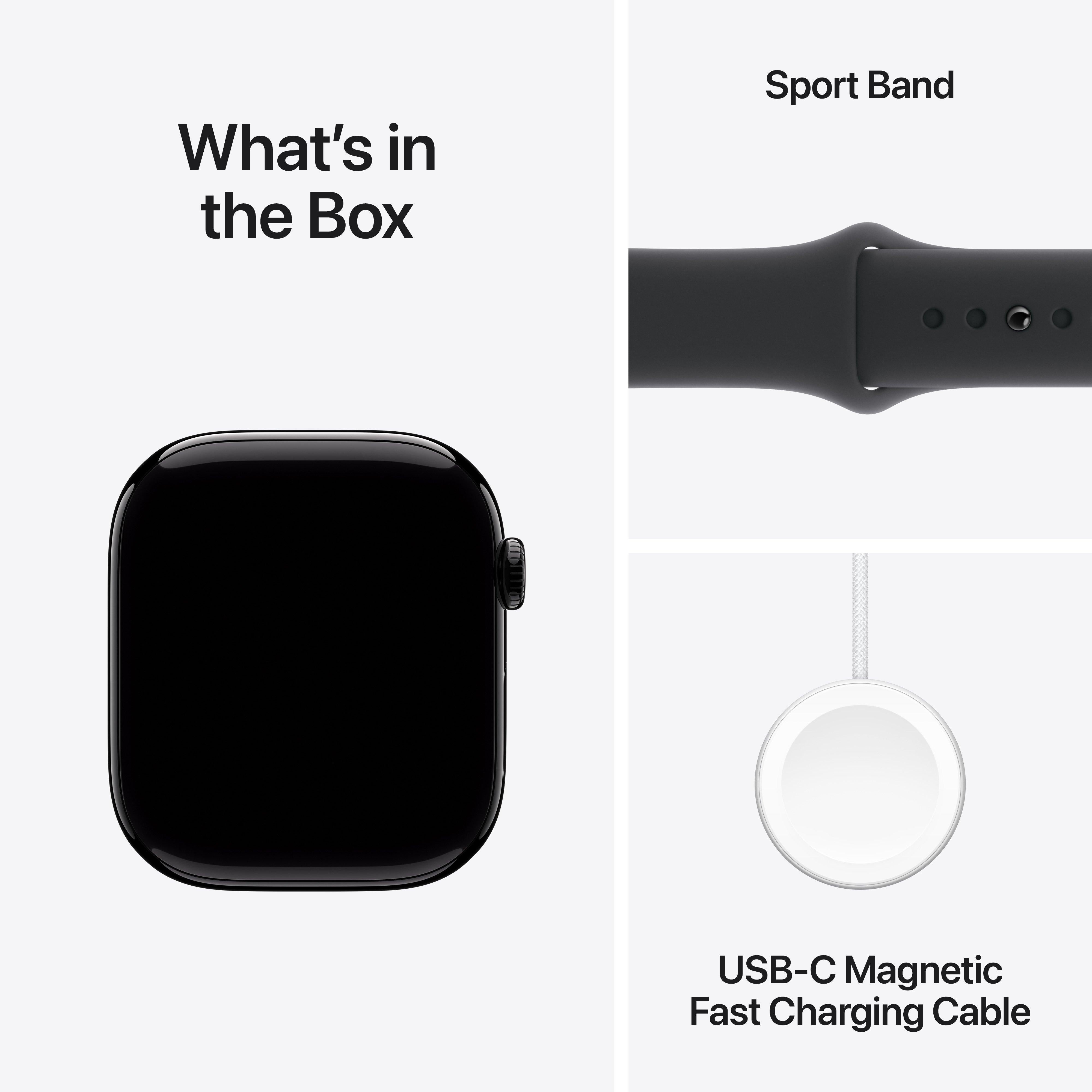 Apple Watch Series 10 GPS + Cellular 46mm Jet Black Aluminium Case with Black Sport Band - S/M