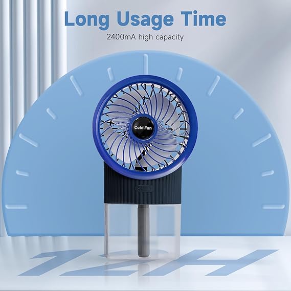 3-in-1 Portable Rechargeable Air Conditioner Mist Fan with 350ml Water Tank, Multicolor Night Light & 3-Speed Cooling