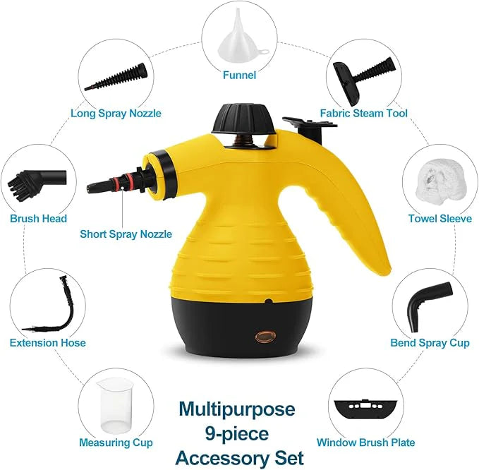 Handheld Steam Cleaner Multi-Purpose Pressurized Steam Cleaner with 9pcs Accessories For Car Seat, Carpet, Beds, Clothes, Curtains, Handheld Steamer for Cleaning Home, Kitchen, Toilet, Bathroom
