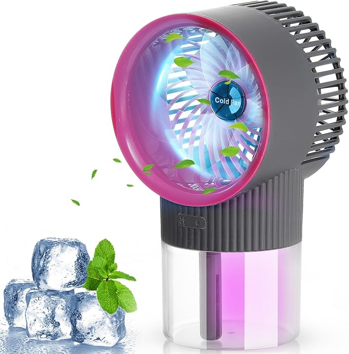 3-in-1 Portable Rechargeable Air Conditioner Mist Fan with 350ml Water Tank, Multicolor Night Light & 3-Speed Cooling