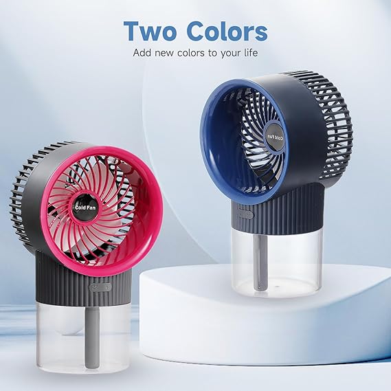 3-in-1 Portable Rechargeable Air Conditioner Mist Fan with 350ml Water Tank, Multicolor Night Light & 3-Speed Cooling
