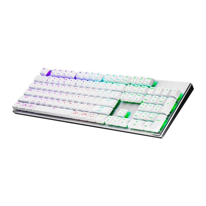 لوحة مفاتيح Cooler Master SK653 RGB لاسلكية منخفضة الارتفاع بمفتاح ميكانيكي أحمر - فضي أبيض