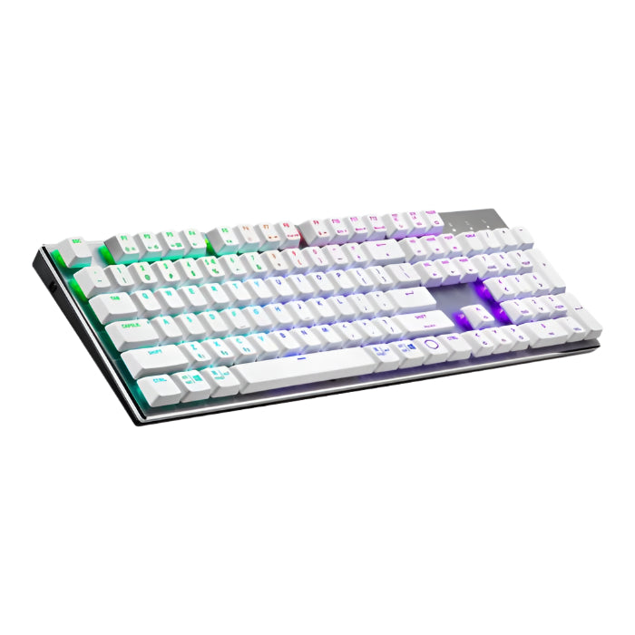 لوحة مفاتيح Cooler Master SK653 RGB لاسلكية منخفضة الارتفاع بمفتاح ميكانيكي أحمر - فضي أبيض