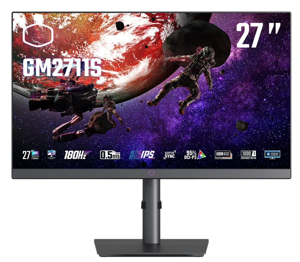 شاشة ألعاب كولر ماستر GM2711S مقاس 27 بوصة بدقة 2K QHD IPS وتردد 180 هرتز - أسود