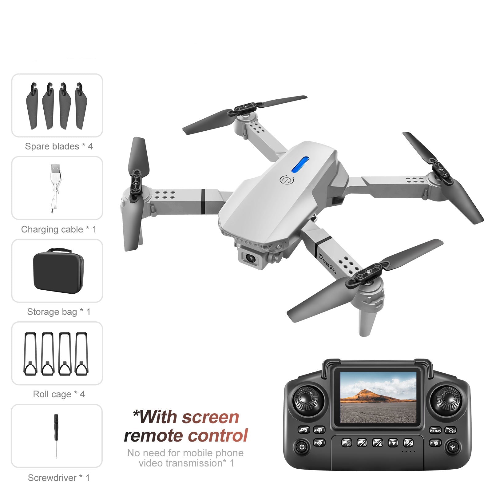 Foldable HD Dual Camera Quadcopter Drone with Inbuilt Screen Controller & Optical Flow Hovering & Mobile App Control