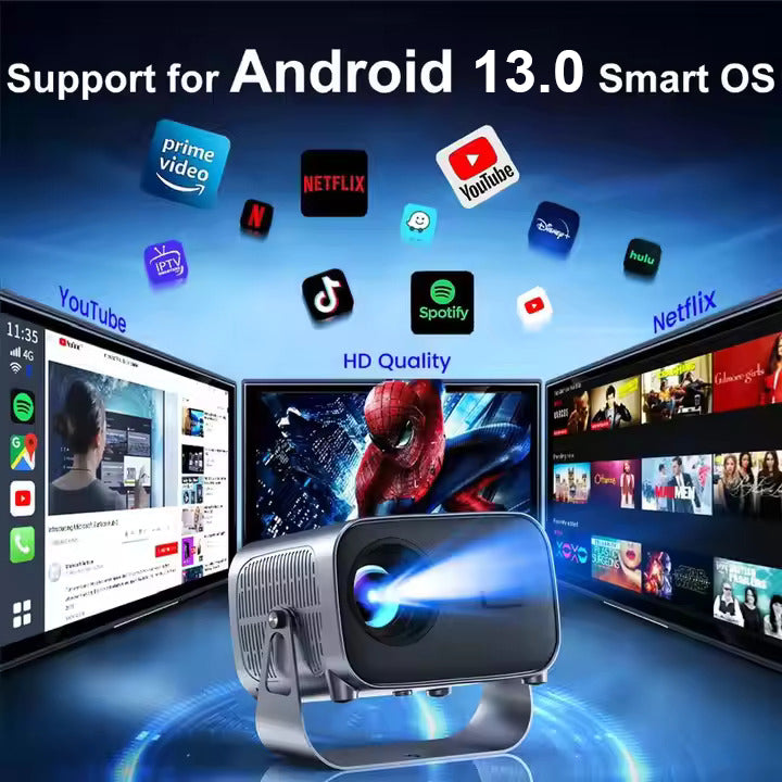 A10 Smart Android 4K WiFi Projector with Built-in Speaker, 200 Lumens, Bluetooth 5.0 with HDMI & Dual USB Ports