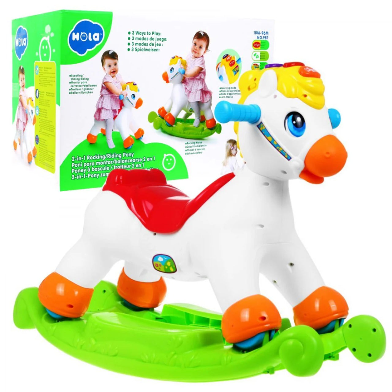 Hola 2-in-1 Rocking/Riding Pony with Music/Light/Sliding/Rocking