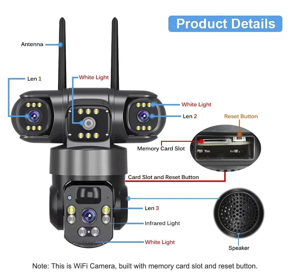 4G Smart Solar Powered Outdoor Security Camera with Dual Charging, 355° Pan 90° Tilt, Motion Detection, Two-Way Audio & Multi-Screen HD Night Vision