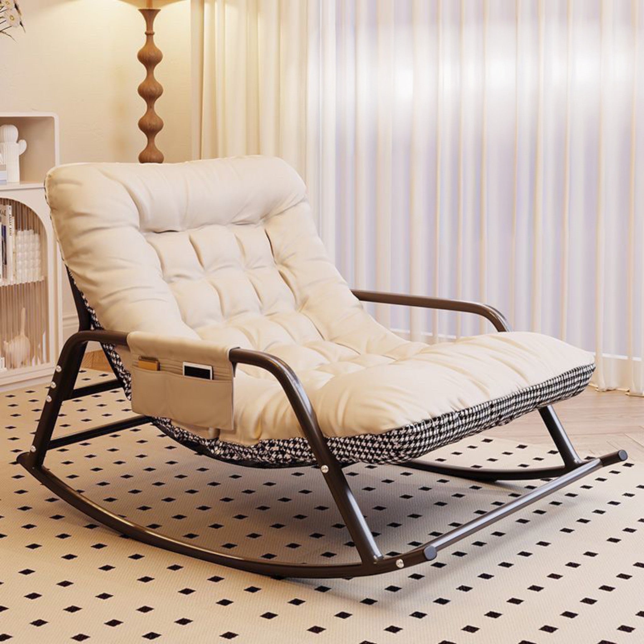 Leisure Rocking Chair Double Lazy Chair for Bedroom Living Room Sleeping Chaise Lounge Recliner