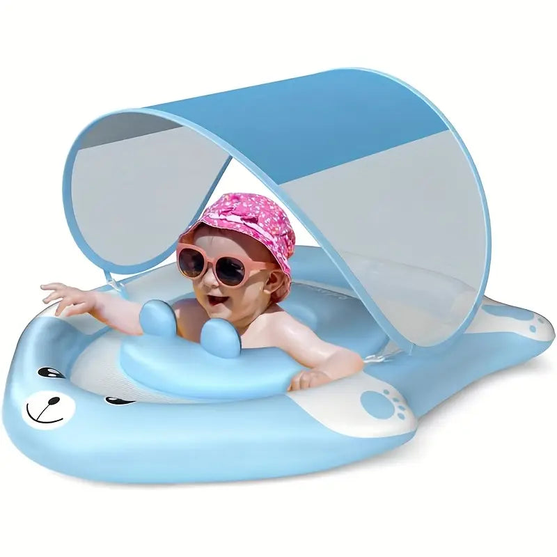 Baby Pool Float with Canopy UPF50+ Sun Protection Swimming Float Infla