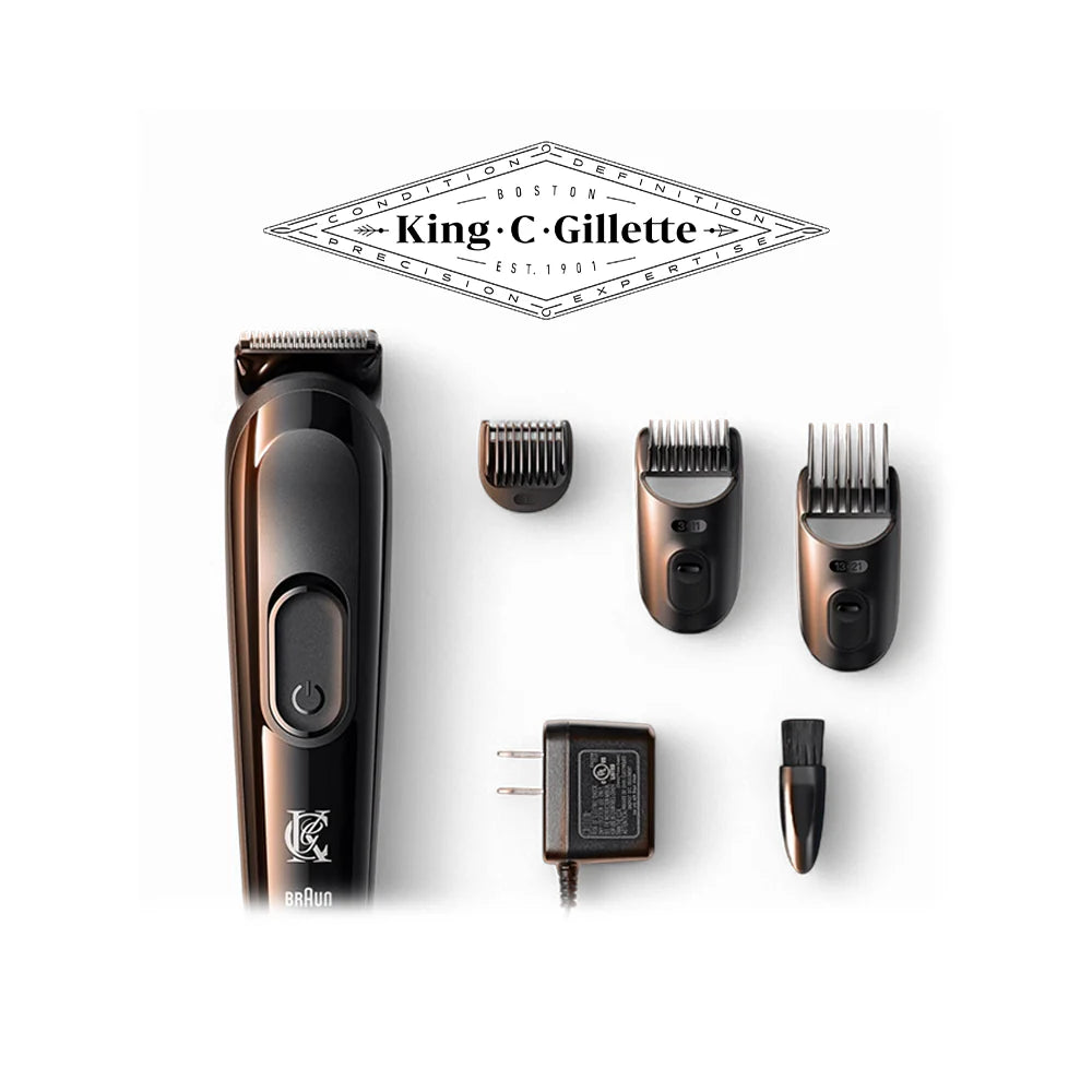 ماكينة تشذيب اللحية اللاسلكية King C. Gillette: قابلة لإعادة الشحن، مزودة بثلاث أمشاط، قابلة للغسل، دقة في الحلاقة